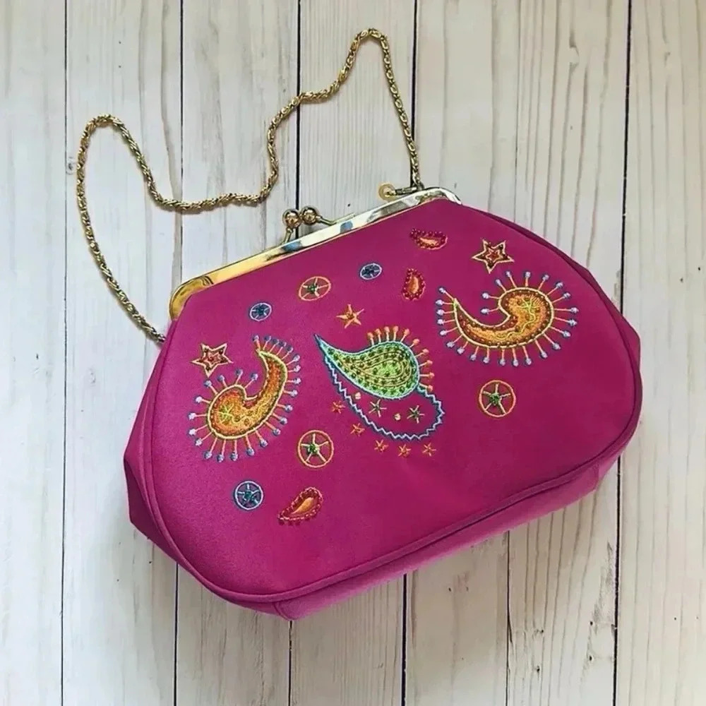 Diane Gilman Pink Embroidered Crossbody Bag